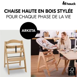 Chaise haute évolutive arketa bois naturel oak + coussin select jersey beige