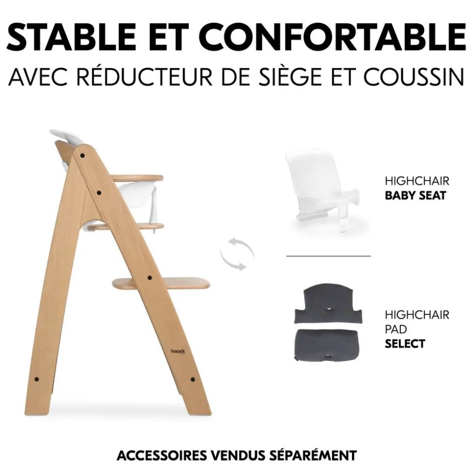 Chaise haute évolutive arketa bois naturel oak + coussin select jersey beige