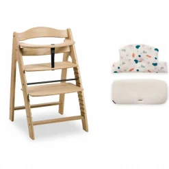 Chaise haute évolutive arketa bois naturel oak + coussin select jersey beige