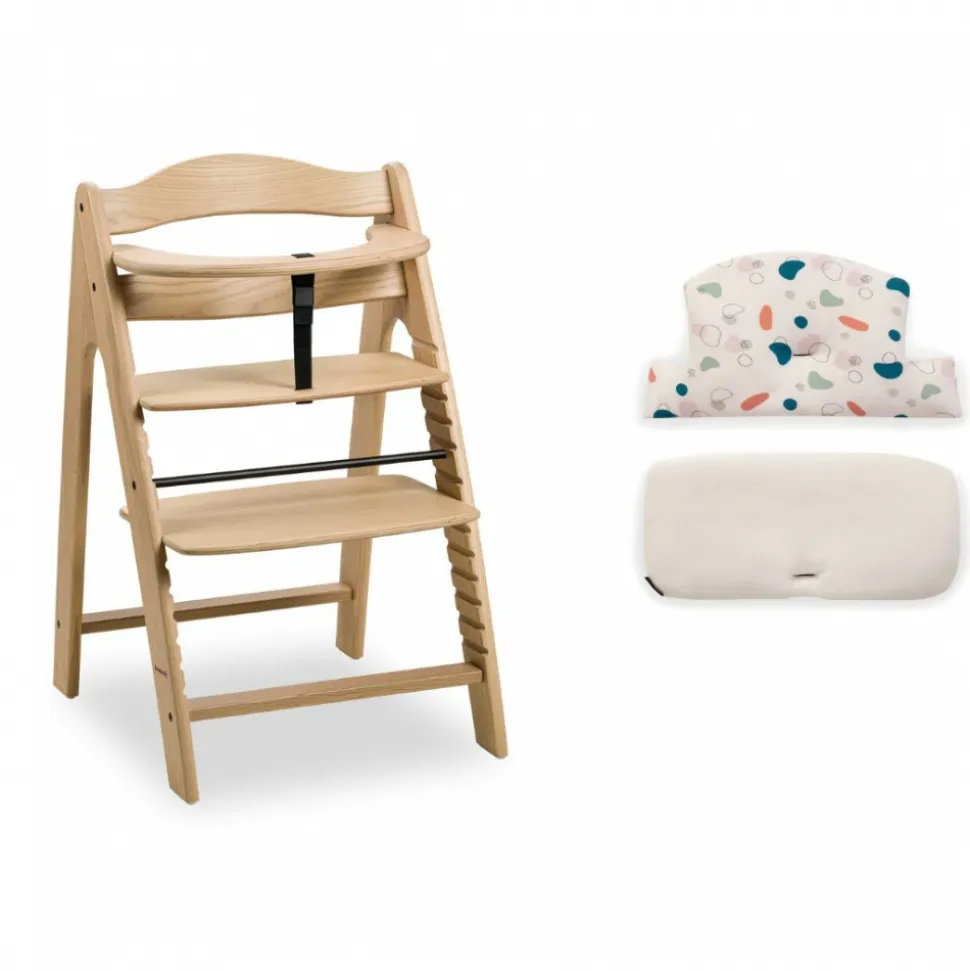 Chaise haute évolutive arketa bois naturel oak + coussin select jersey beige