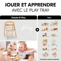 Chaise haute évolutive arketa n play beech avec plateau et jeu en bois play cockpit