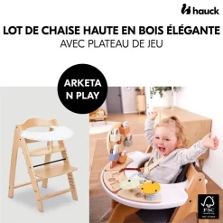 Chaise haute évolutive arketa n play beech avec plateau et jeu en bois play cockpit