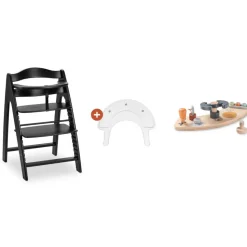 Chaise haute évolutive arketa n play blackwashed avec plateau et jeu en bois play cockpit
