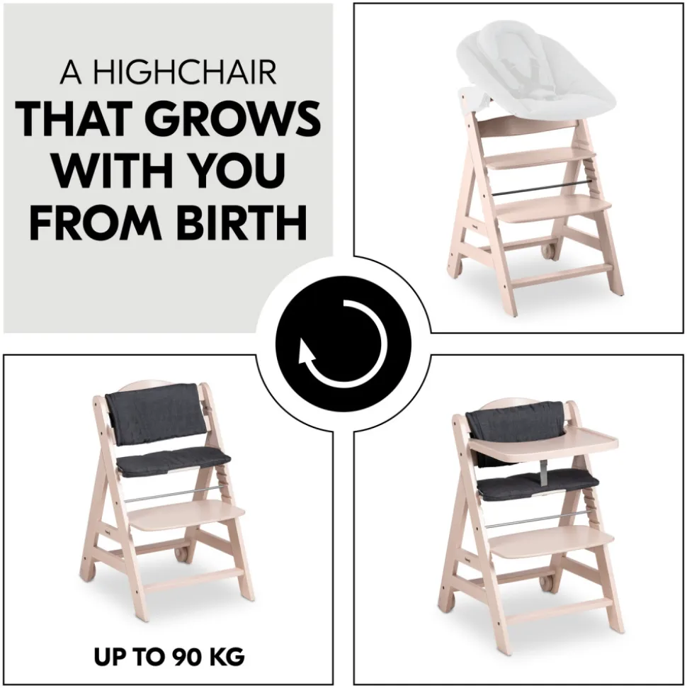 Chaise haute évolutive beta+ white washed beige rosé