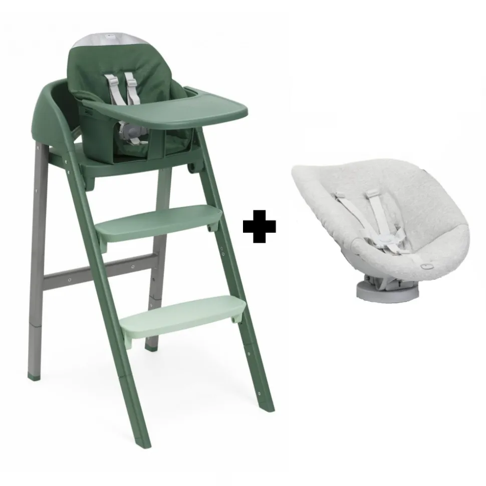 Chaise haute évolutive crescendo up 2en1 imperial green re_lux + siège de naissance