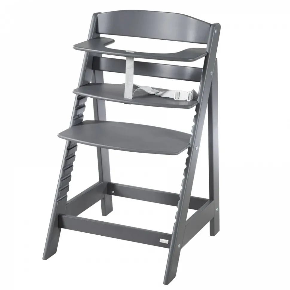 Chaise haute évolutive 2en1 born up gris graphite matelassé
