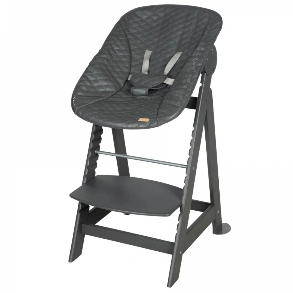 Chaise haute évolutive 2en1 born up gris graphite matelassé