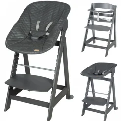 Chaise haute évolutive 2en1 born up gris graphite matelassé