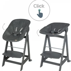 Chaise haute évolutive 2en1 born up gris graphite matelassé