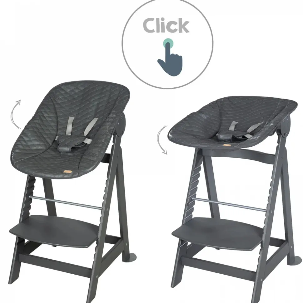 Chaise haute évolutive 2en1 born up gris graphite matelassé