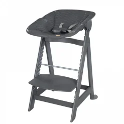 Chaise haute évolutive 2en1 born up gris graphite matelassé