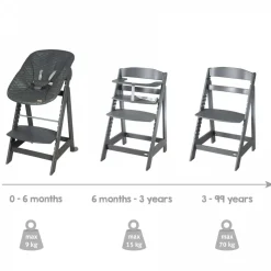 Chaise haute évolutive 2en1 born up gris graphite matelassé