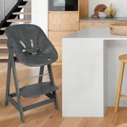 Chaise haute évolutive 2en1 born up gris graphite matelassé