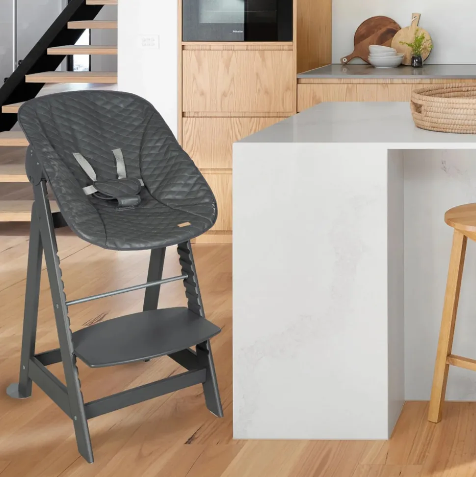 Chaise haute évolutive 2en1 born up gris graphite matelassé