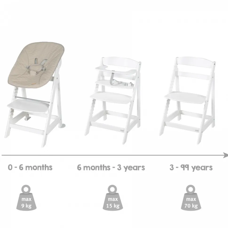 Chaise haute évolutive 2en1 born up blanc greyish matelassé