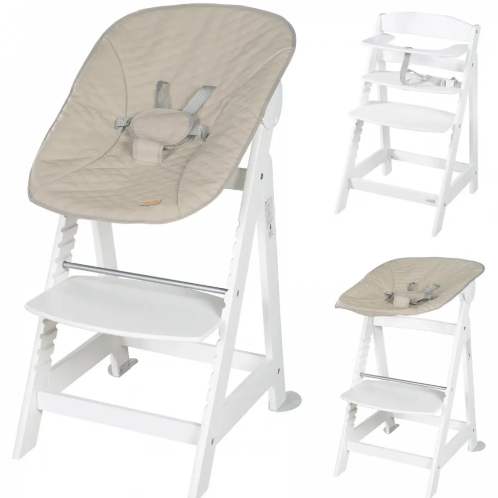 Chaise haute évolutive 2en1 born up blanc greyish matelassé