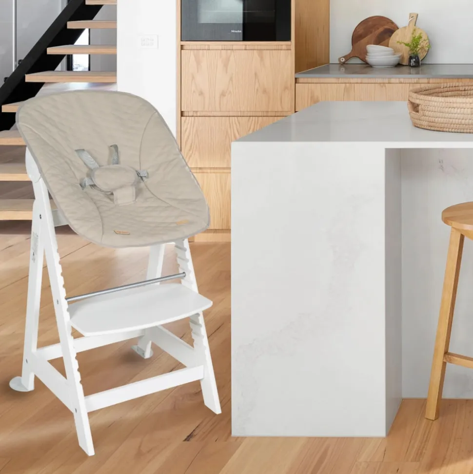 Chaise haute évolutive 2en1 born up blanc greyish matelassé