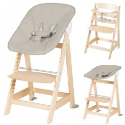 Chaise haute évolutive 2en1 born up naturel greyish matelassé