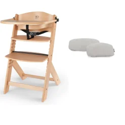 Chaise haute évolutive enock naturel + coussins gris et plateau