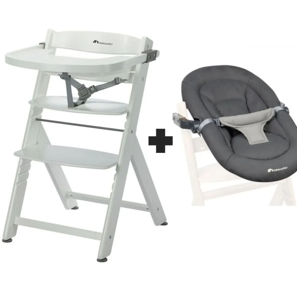 Chaise haute évolutive 2-en-1 timba 2 white + transat tinted graphite