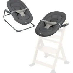 Chaise haute évolutive 2-en-1 timba 2 avec coussin mineral graphite + transat tinted graphite