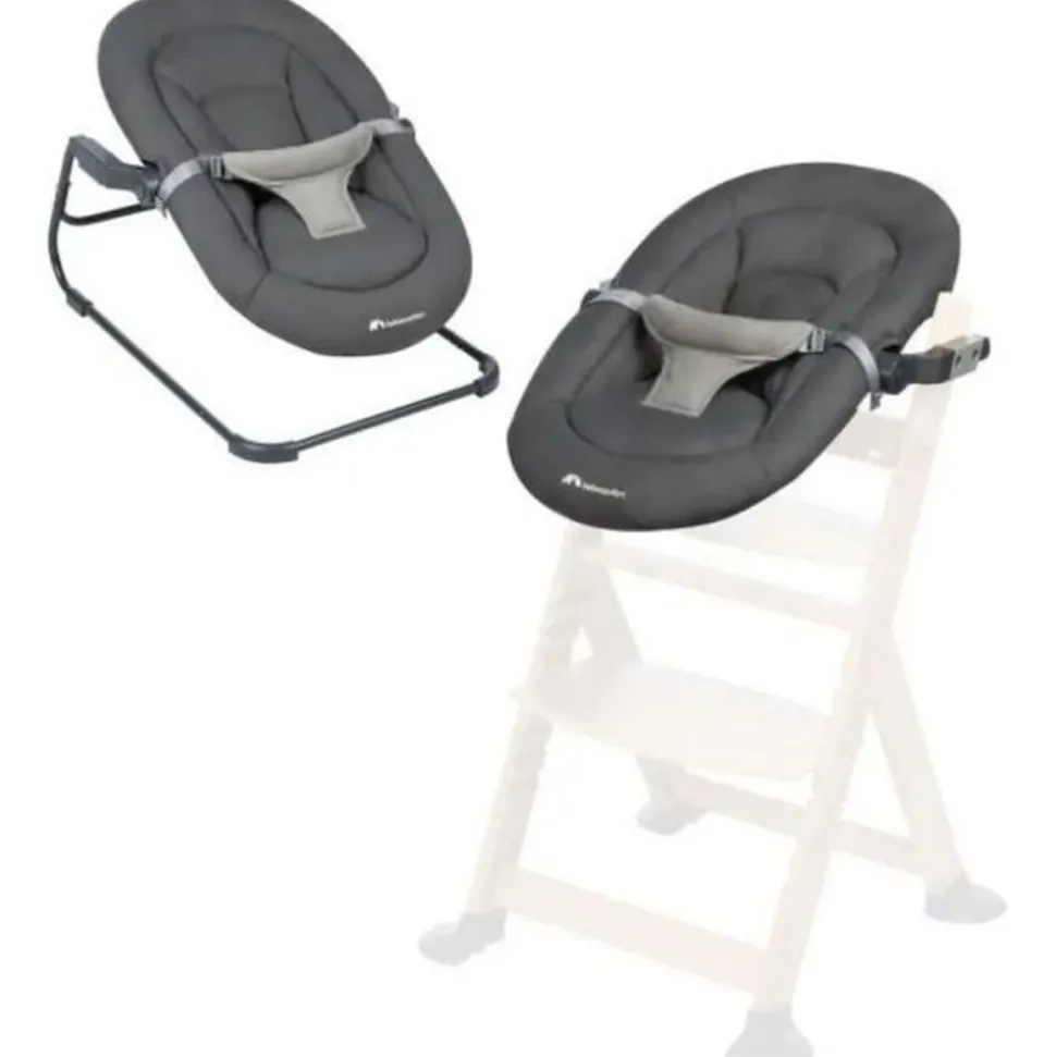 Chaise haute évolutive 2-en-1 timba 2 avec coussin mineral graphite + transat tinted graphite