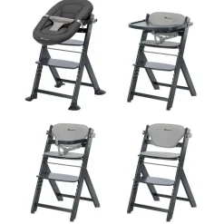Chaise haute évolutive 2-en-1 timba 2 avec coussin mineral graphite + transat tinted graphite
