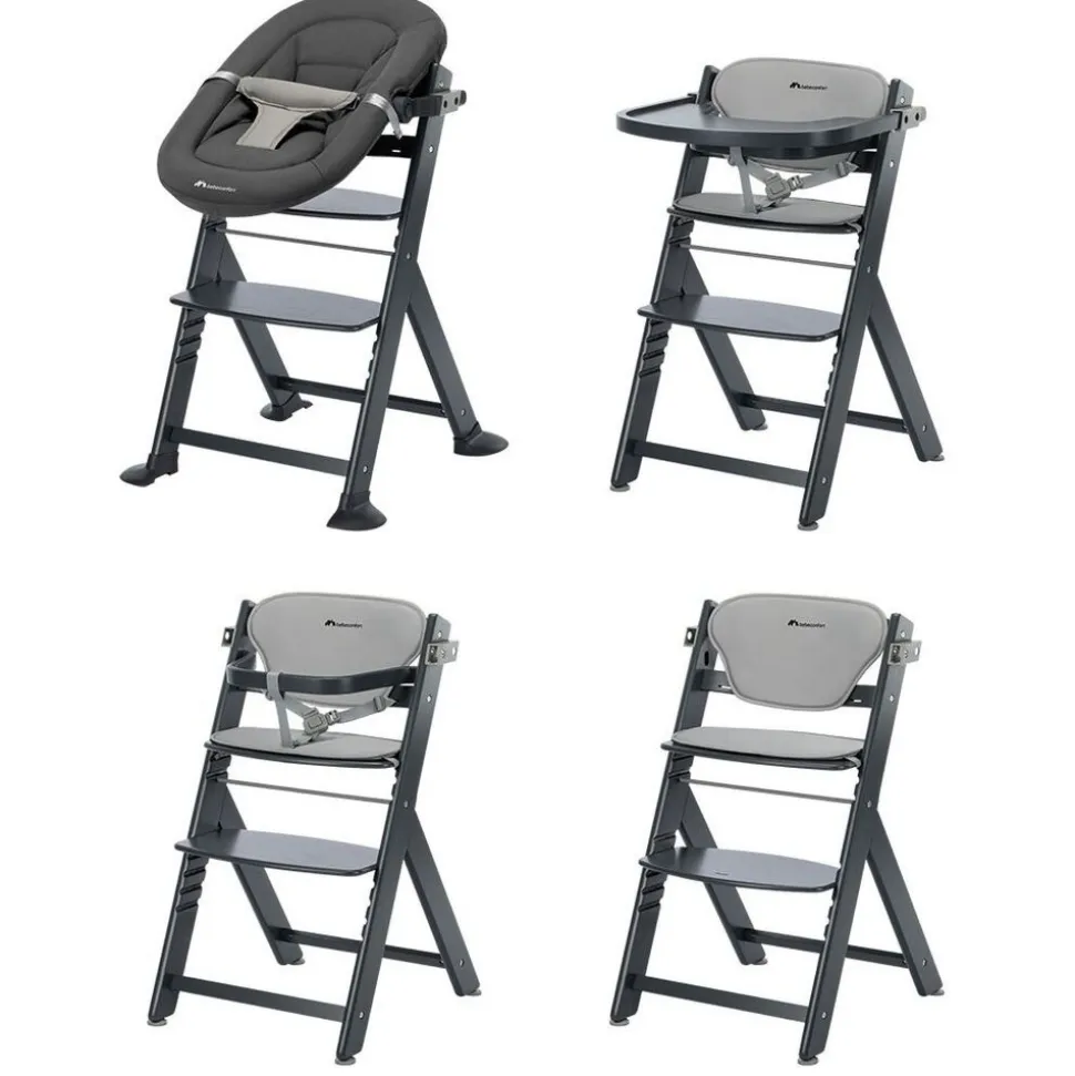 Chaise haute évolutive 2-en-1 timba 2 avec coussin mineral graphite + transat tinted graphite