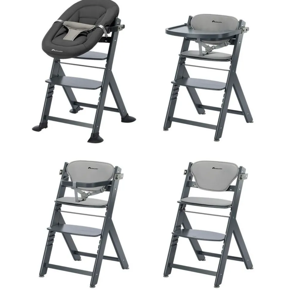 Chaise haute évolutive 2-en-1 timba 2 grise avec coussin grey + transat tinted graphite