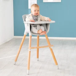 Chaise haute évolutive style up wood avec siège gris