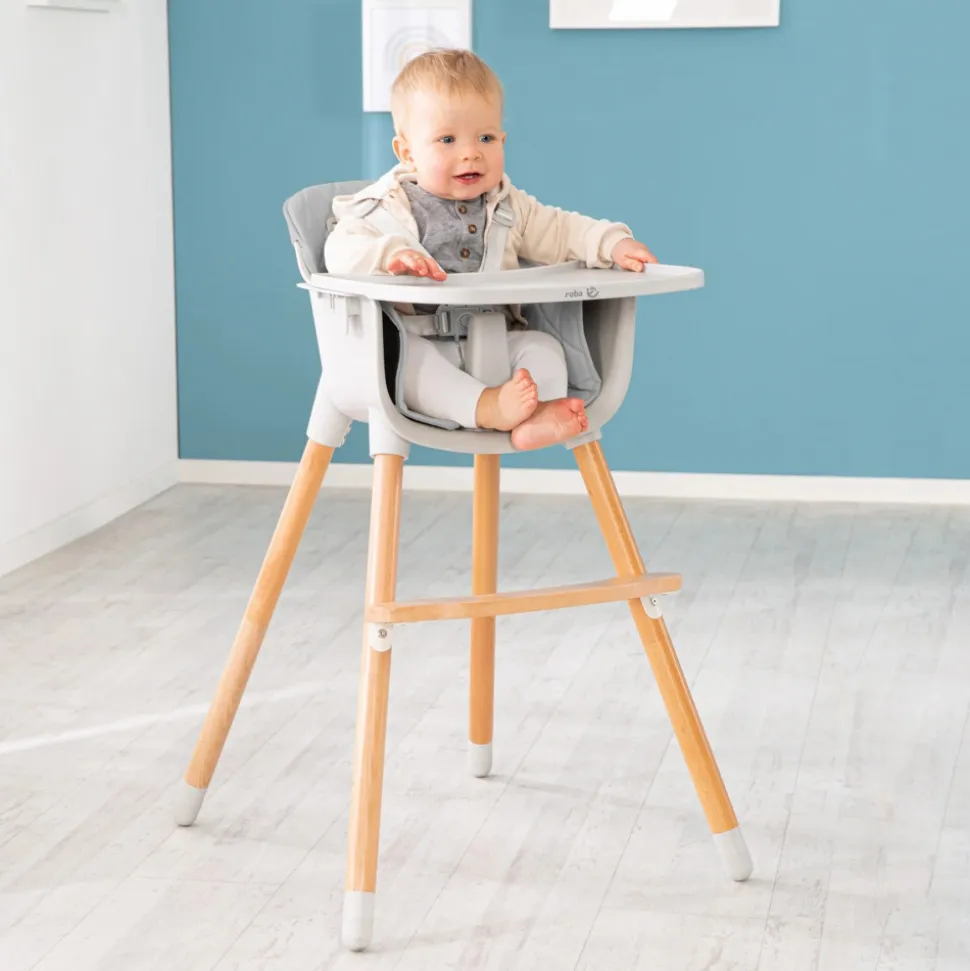 Chaise haute évolutive style up wood avec siège gris