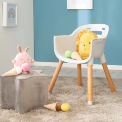 Chaise haute évolutive style up wood avec siège gris