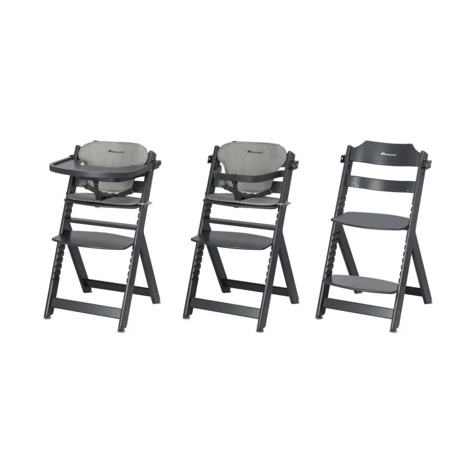 Chaise haute évolutive timba black avec coussin gris