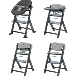 Chaise haute évolutive timba 2 mineral graphite avec coussin gris