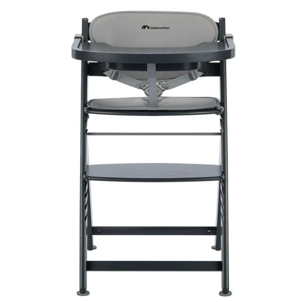 Chaise haute évolutive timba 2 mineral graphite avec coussin gris