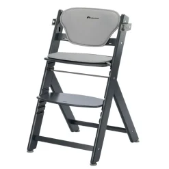 Chaise haute évolutive timba 2 mineral graphite avec coussin gris