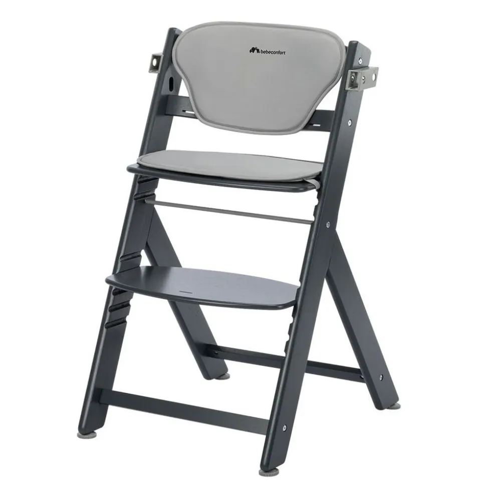 Chaise haute évolutive timba 2 mineral graphite avec coussin gris