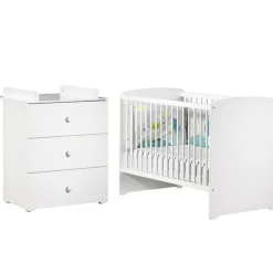 Chambre bébé duo lit bébé blanc 120x60 + commode à langer 3 tiroirs basic