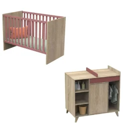 Chambre bébé duo lit bébé 60x120 + commode nova rose canyon