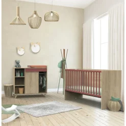Chambre bébé duo lit bébé 60x120 + commode nova rose canyon