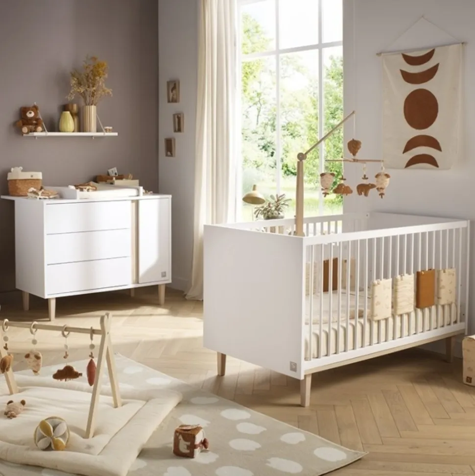 Chambre bébé duo lit évolutif 140x70cm + commode 3 tiroirs 1 porte paloma + plan à langer offert !