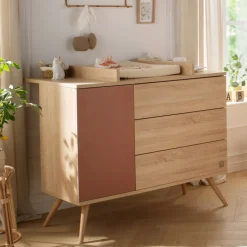 Chambre bébé duo lit 70x140cm bois + commode terracotta seventies