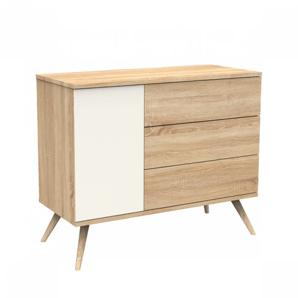 Chambre bébé duo lit 70x140cm bois + commode vanille seventies