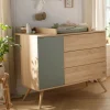 Chambre bébé duo lit 70x140cm bois + commode sauge seventies