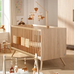 Chambre bébé duo lit 70x140cm bois + commode sauge seventies