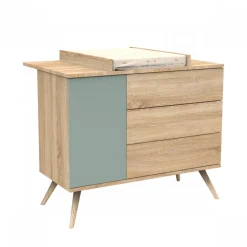 Chambre bébé duo lit 70x140cm bois + commode sauge seventies