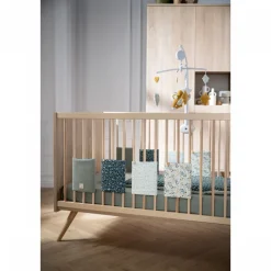 Chambre bébé duo lit 70x140cm bois + commode sauge seventies