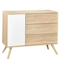 Chambre bébé duo lit 60x120cm + commode seventies blanc et bois