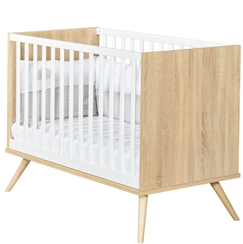 Chambre bébé duo lit 60x120cm + commode seventies blanc et bois