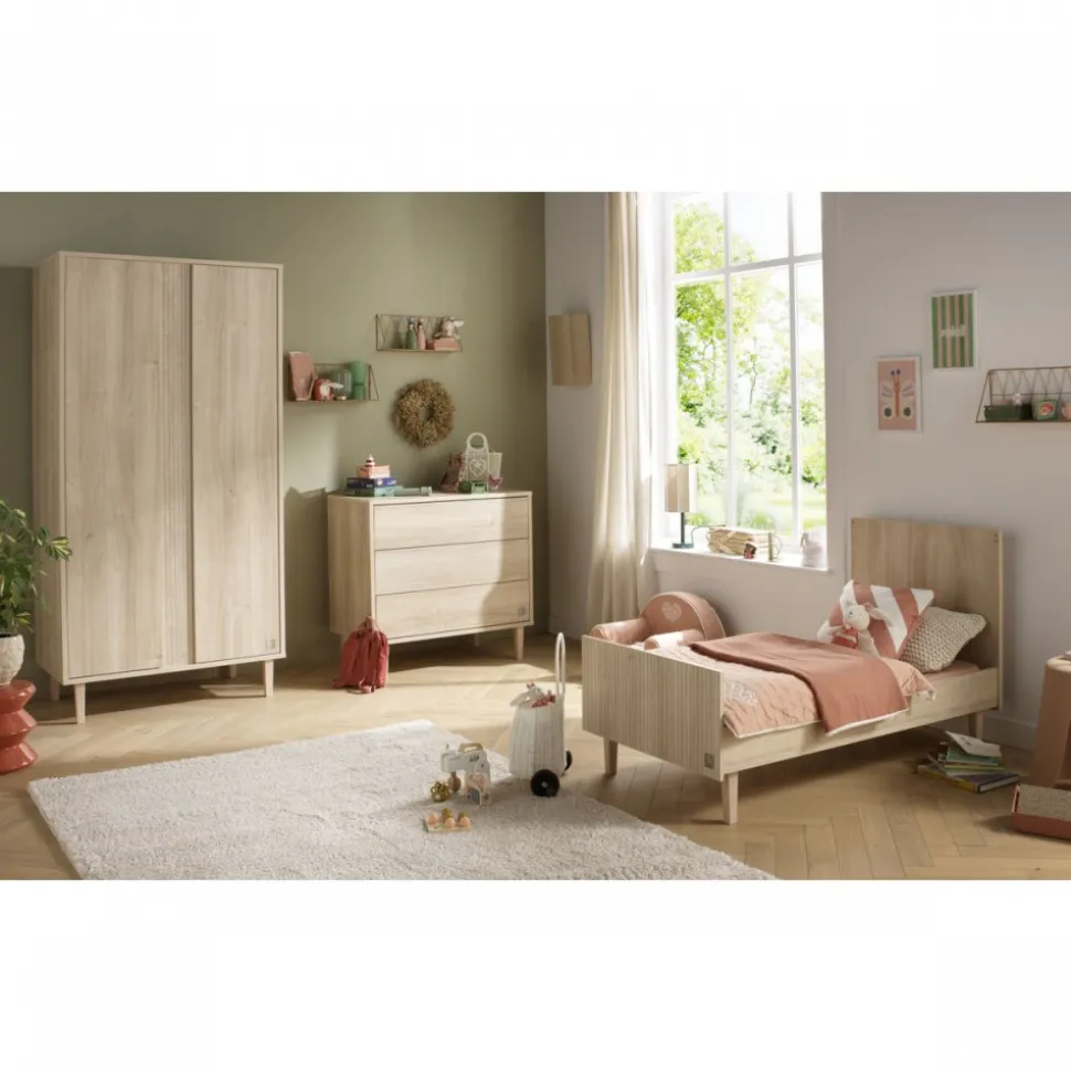 Chambre bébé duo lit 70x140 cm + commode 3 tiroirs paloma bois